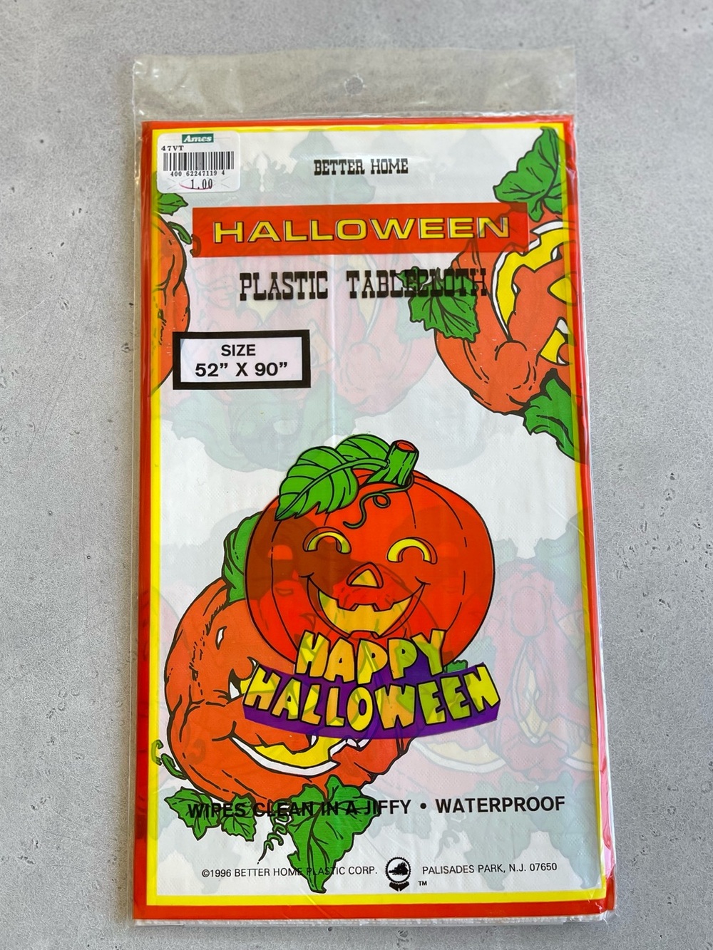 Vintage 90s Better Home Halloween Pumpkin Plastic Tablecloth 52”x90" Rectangle